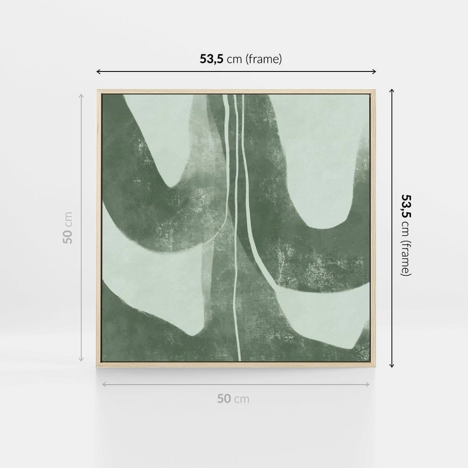 Obraz w ramie 50x50 - Nurtująca Kompozycja Zieleni - abstrakcyjne delikatne zielone linie, podobne do gałęzi kwiatów - rama drewno