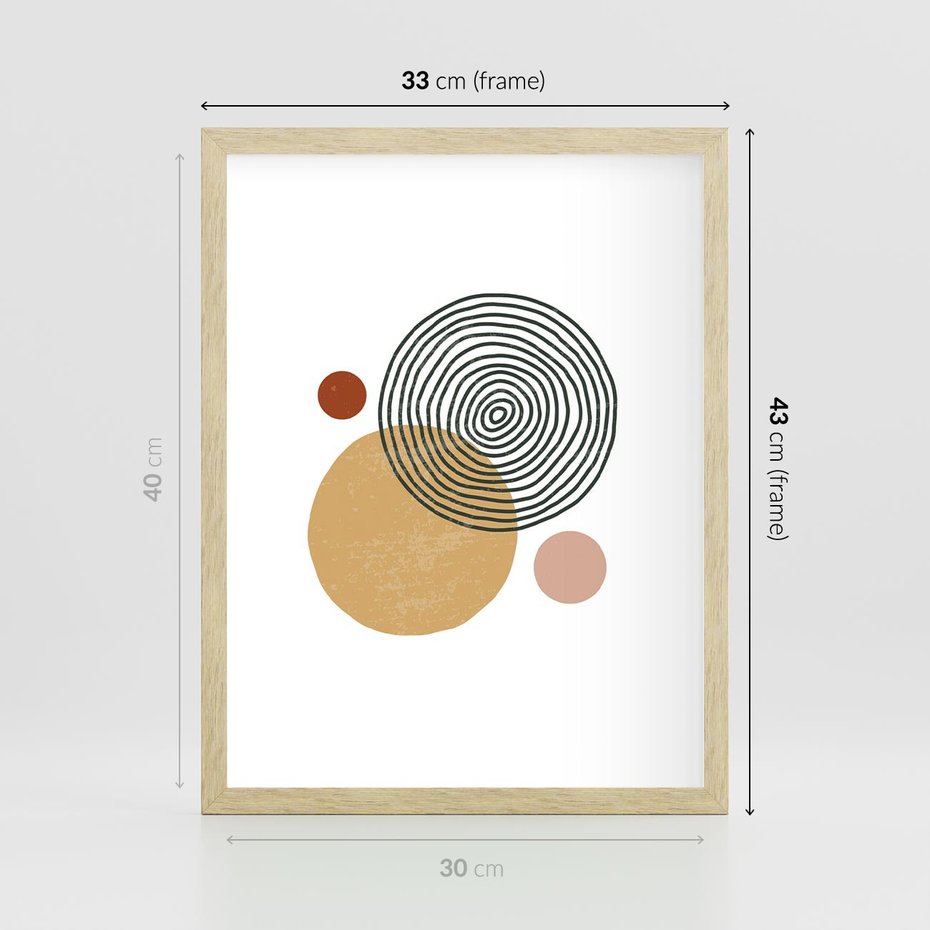 Plakat w ramie 30x40 - Wewnętrzne Formy - koła okręgi, abstrakcyjna nowoczesna sztuka - rama drewno