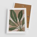 Plakat w ramie 50x70 - Nowoczesność Natury: Plakat z Zielonymi Liśćmi - nowoczesny plakat, beż - rama biała