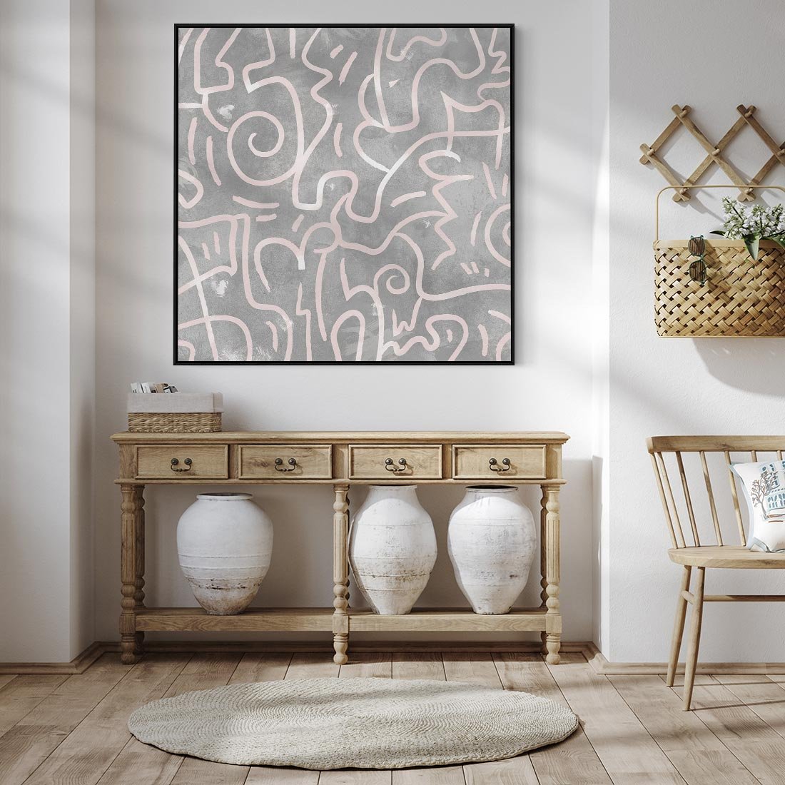 Obraz w ramie 50x50 - Sploty odblasków i zawirowań - abstrakcyjne rysunki, wzorek - rama czarna
