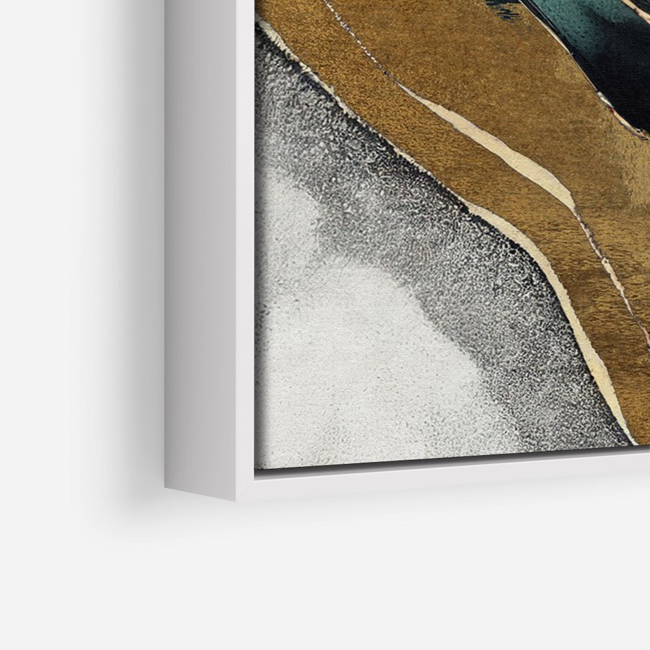 Obraz w ramie 70x100 - Refrakcje płynącej rzeczywistości - jak marmurowa rzeka, linie złota - rama biała