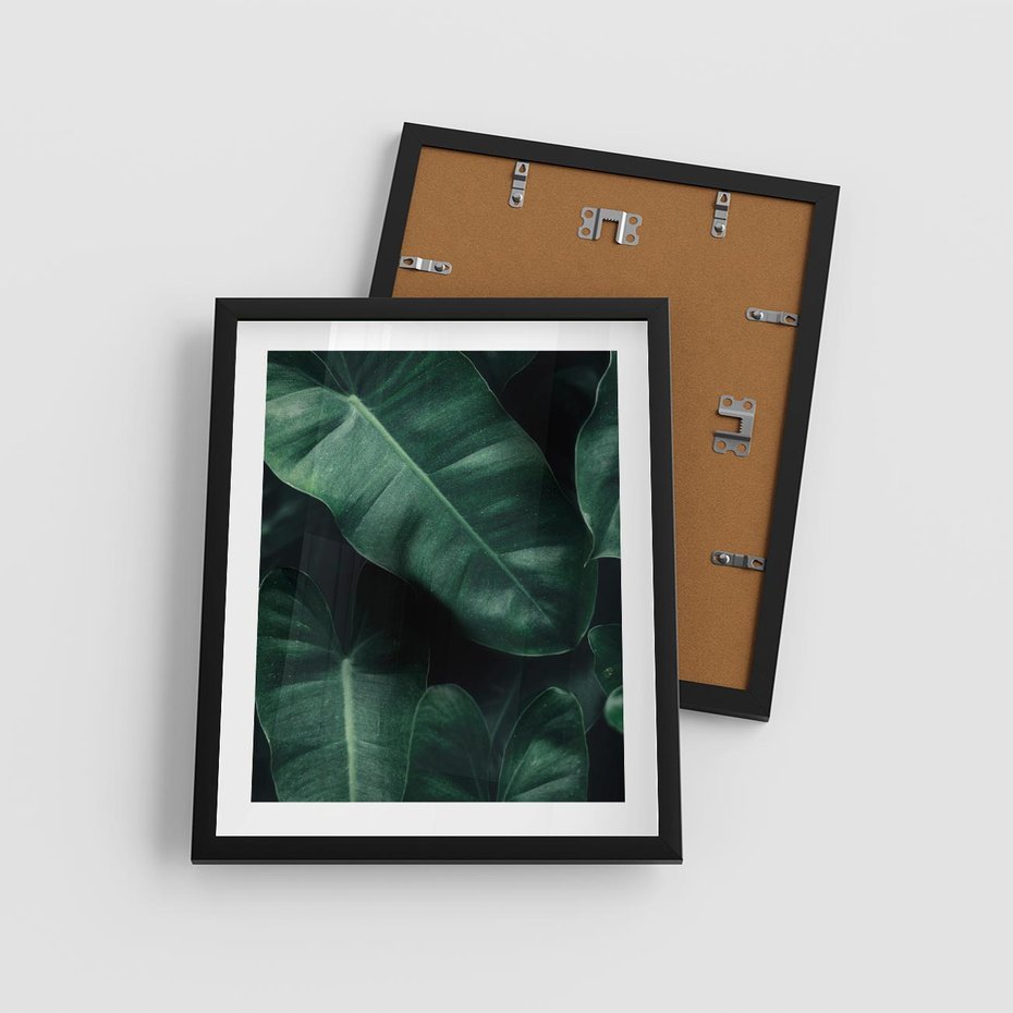 Plakat w ramie 40x50 - Liście Bananowca - minimalizm, zielone liście bananowca - rama czarna