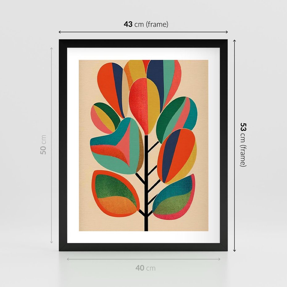 Plakat w ramie 40x50 - Wnętrza Kształtów - abstrakcyjny kolorowy tęczowy obraz, inspiracje roślinne - rama czarna