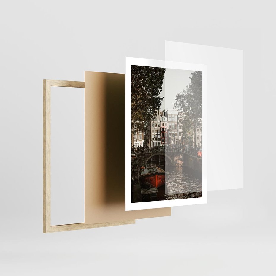 Plakat w ramie 50x70 - Jesienne Uroki Holandii: Kanały i Most - Holandia, kanały - rama drewno