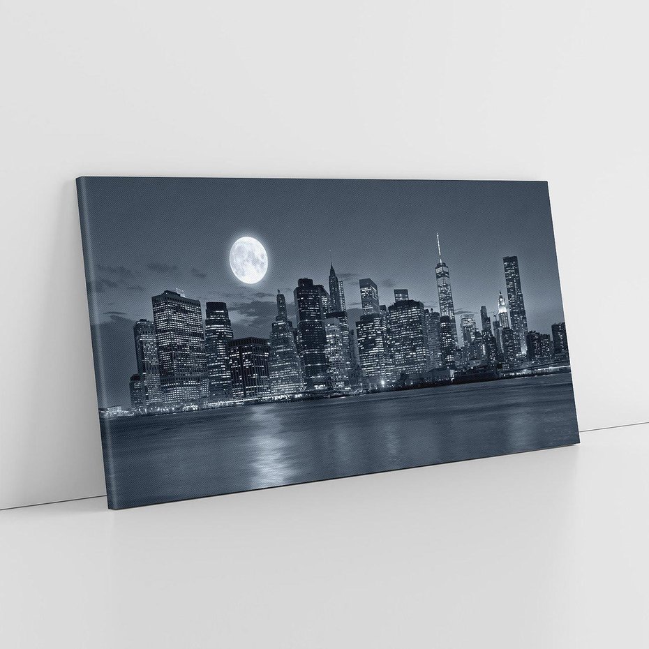 Obraz na płótnie 140x70 - Księżyc nad miastem nocą - księżyc, miasto