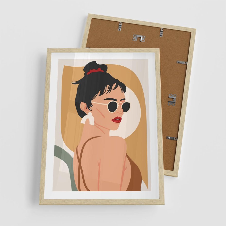 Plakat w ramie 50x70 - Kobieca Przenikliwość - nowoczesny plakat, styl retro - rama drewno