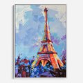 Obraz w ramie 70x100 - Paryska Wieża - olejny abstrakcyjny obraz, wieża eiffla - rama biała
