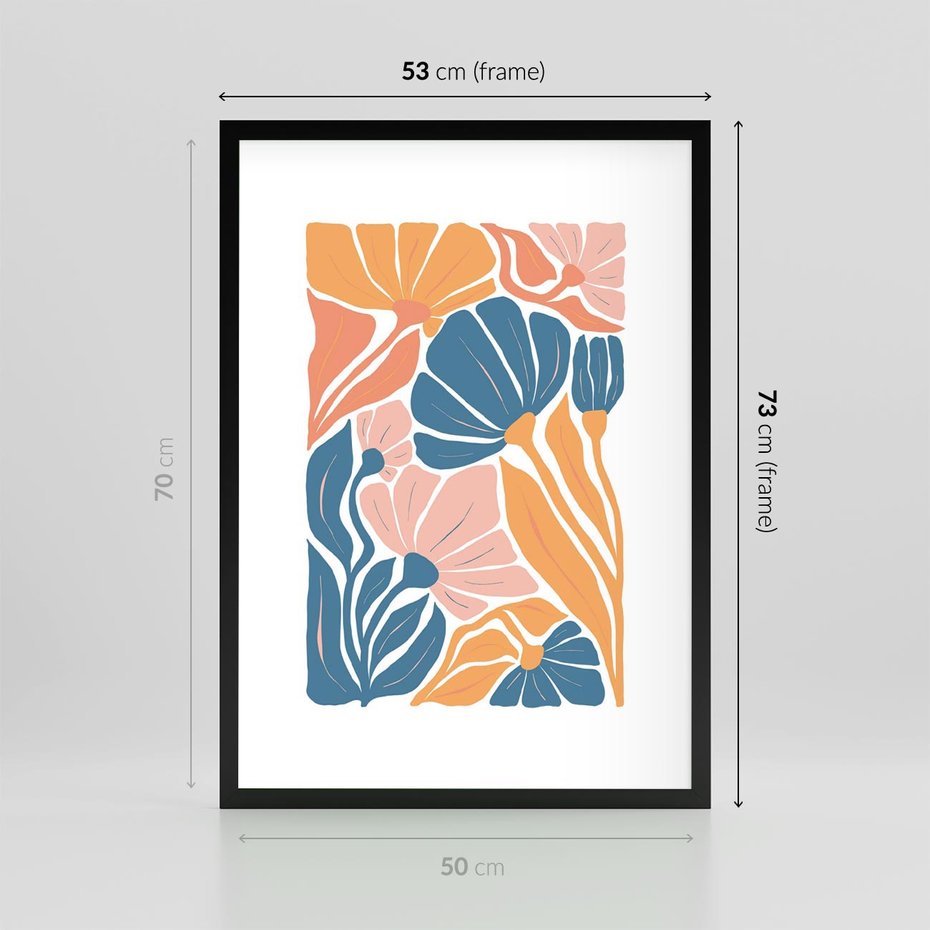 Plakat w ramie 50x70 - Wibracje Kolorowych Wiatrów - kwiaty, pastelowe kolory - rama czarna