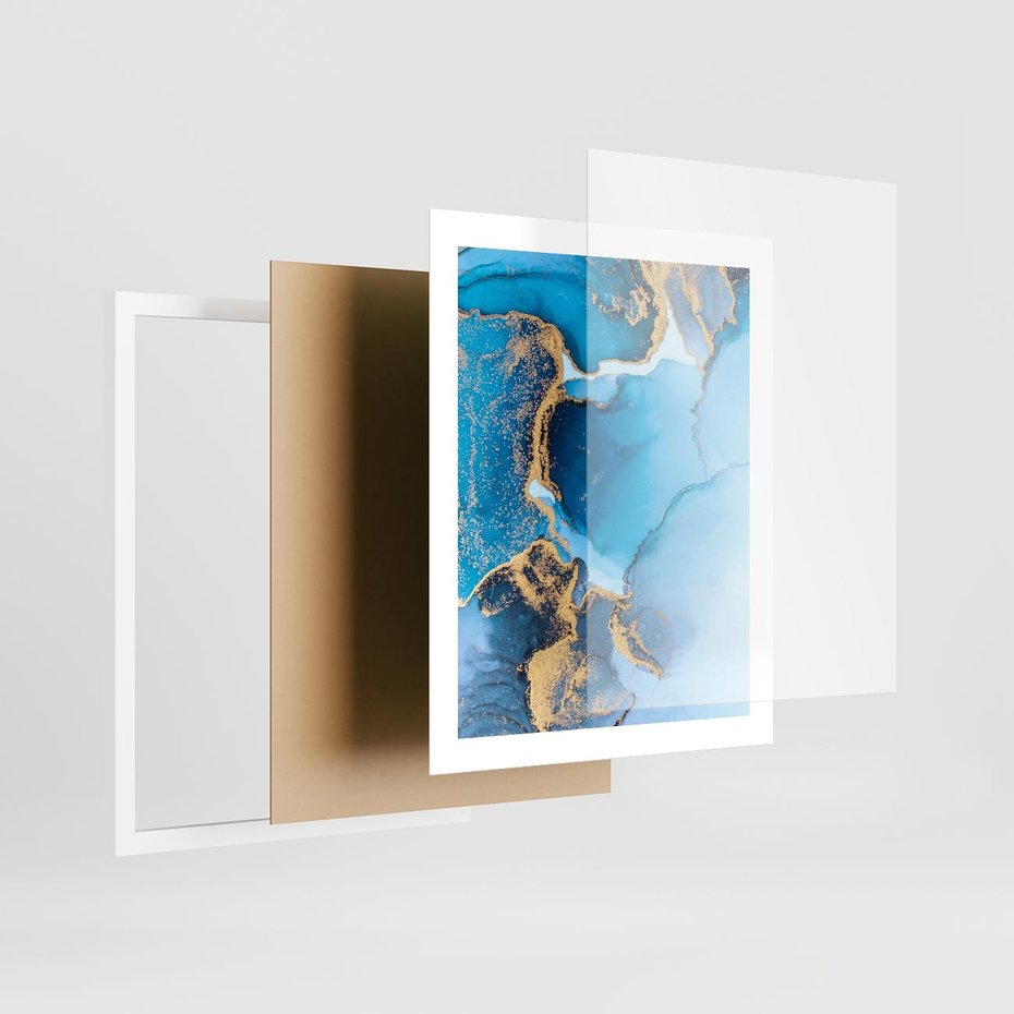 Plakat w ramie 40x50 - Elegancja i Wyrafinowanie - marmur, złoto - rama biała