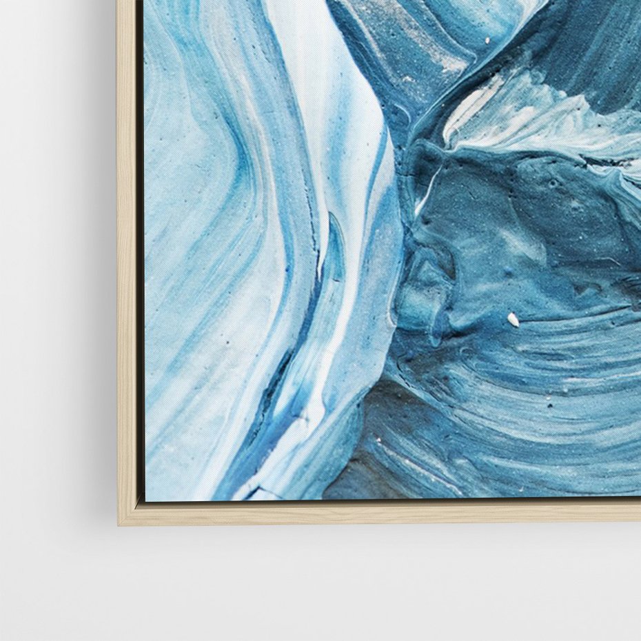 Obraz w ramie 70x100 - W stronę niebieskiego horyzontu - abstrakcja, rozlane farby - rama drewno