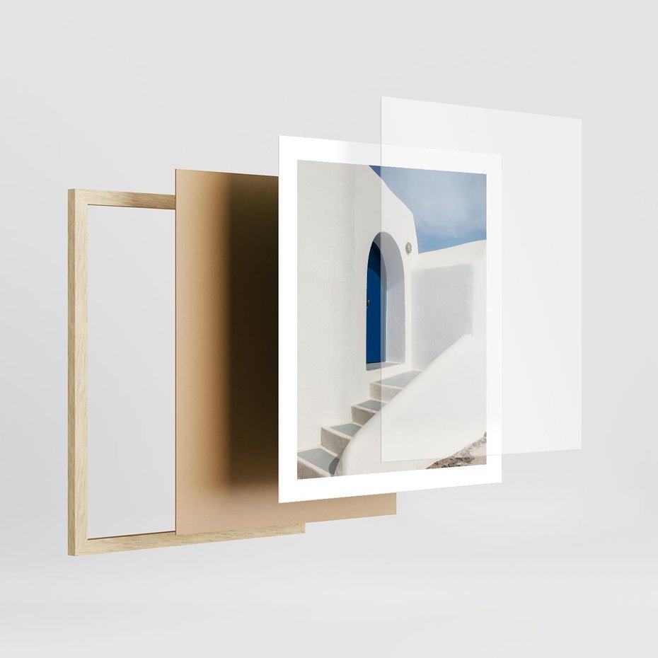 Plakat w ramie 40x50 - Powitanie Wyspy - Santorini, drzwi - rama drewno