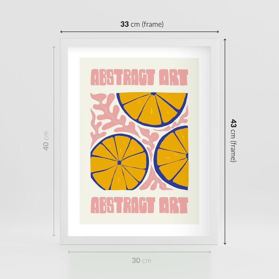 Plakat w ramie 30x40 - Podróżne Wizje - typografia, cytryny - rama biała