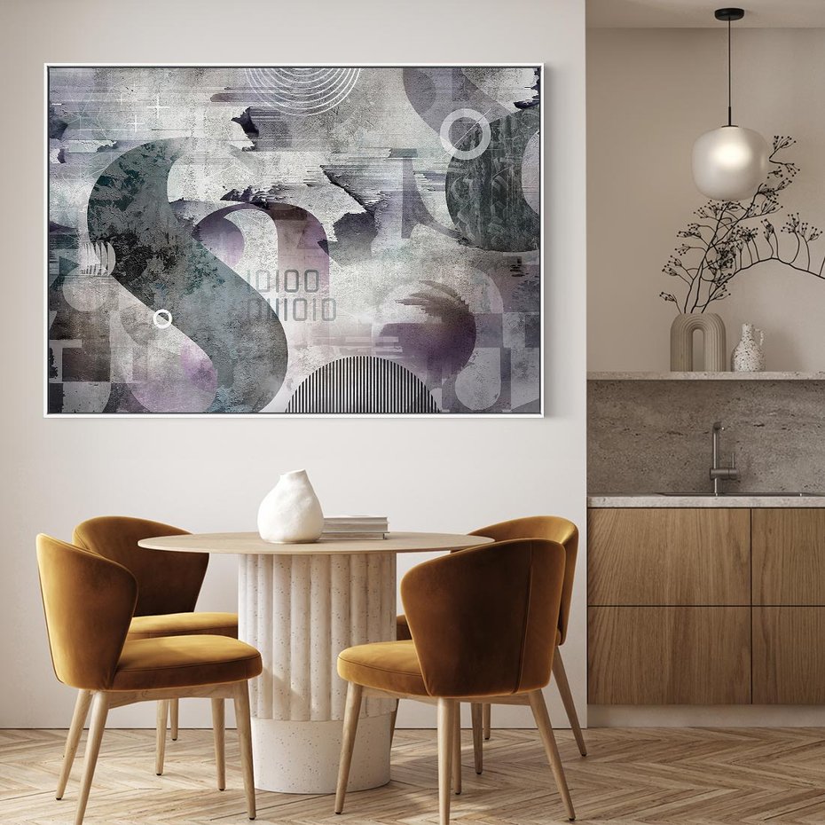 Obraz w ramie 120x80 - Nocne opowieści w barwach - typografia, abstrakcja - rama biała