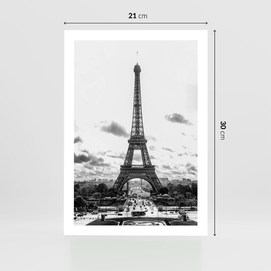 Plakat bez ramy 21x30 - Wieża Eiffla - czarno białe zdjecie, wieża eiffla