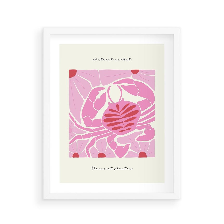 Plakat w ramie 40x50 - Rozświetlone Impresje - abstrakcyjny plakat, krab - rama biała