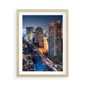 Plakat w ramie 50x70 - Miasto nocą z wieżowcami w tle - miasto, nocą - rama drewno