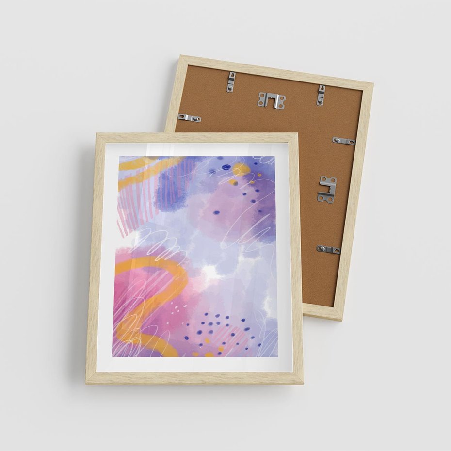 Plakat w ramie 40x50 - Migotliwe Wnętrza Kształtów - abstrakcyjny plakat, pastelowe kolory - rama drewno