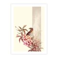 Plakat bez ramy 21x30 - Kwiatowe Zanurzenie - japońska sztuka, ptak