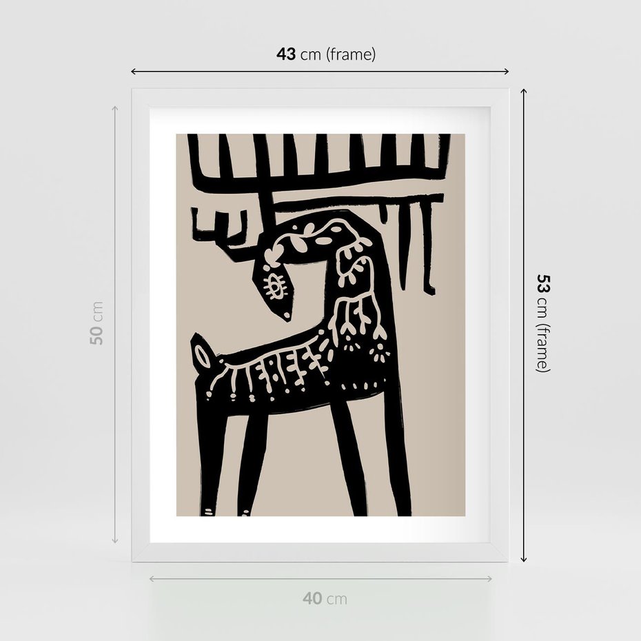 Plakat w ramie 40x50 - Konturem Zdefiniowany - skandynawska sztuka, jeleń - rama biała