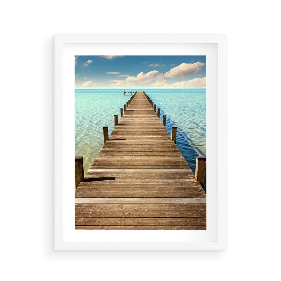 Plakat w ramie 40x50 - Pomost nad morską przestrzenią - pomost, morze - rama biała