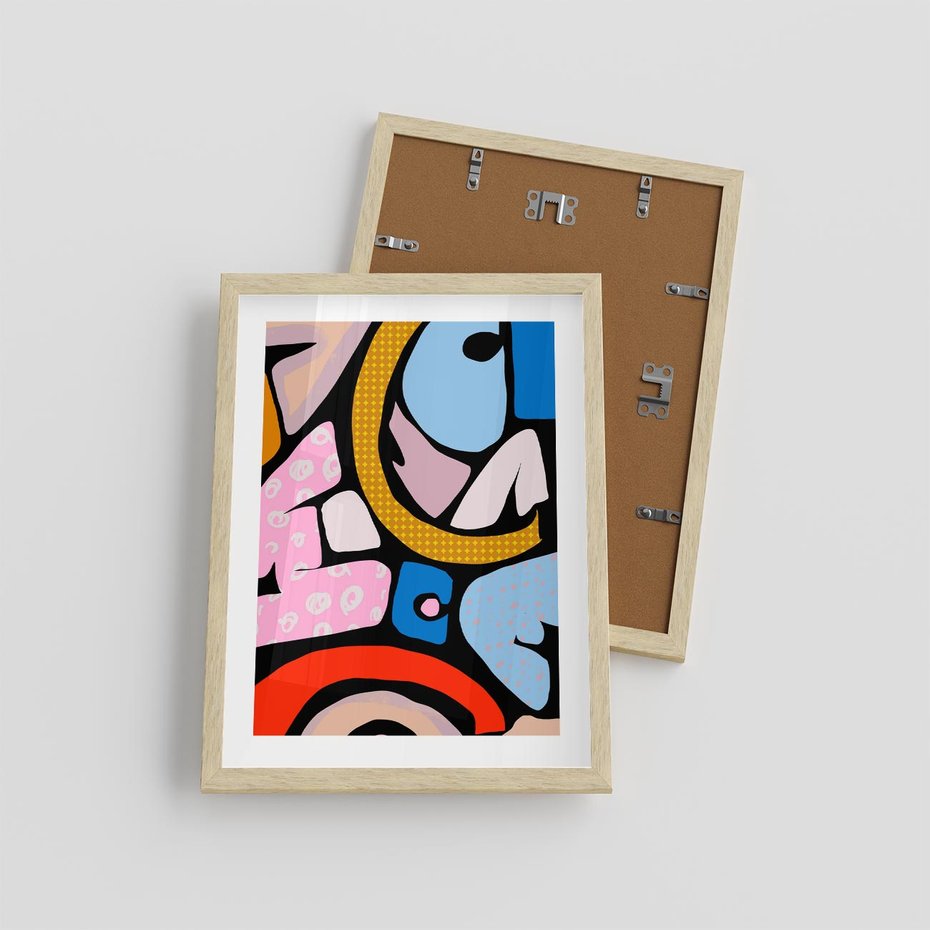 Plakat w ramie 30x40 - Kolory Komiksu - abstrakcyjne formy, komiksowy styl - rama drewno