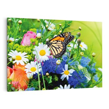Obraz na płótnie 120x80 - Kwiatowy Taniec - motyl, kwiaty