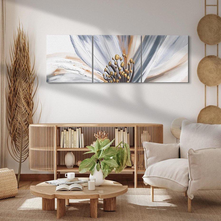 Obraz na płótnie 120x40 - Olejne kwiaty - wyraz emocji - kwiaty, malowane