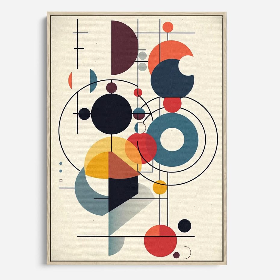 Obraz w ramie 80x120 - Rozbijające Barwne Granice - abstrakcyjna geometryczna kompozycja, koła linie - rama drewno