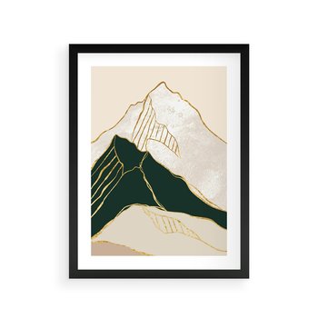 Plakat w ramie 40x50 - Minimalistyczne Góry: Złota Sztuka Natury - minimalistyczna grafika, góry - rama czarna