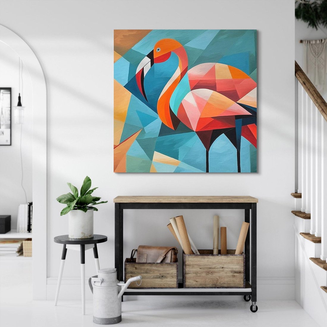 Obraz na płótnie 40x40 - Flamingo - postać flaminga, kubizm