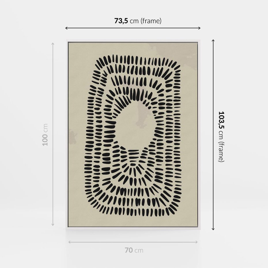 Obraz w ramie 70x100 - Zaklęte Wnętrza - boho plakat, czarne kropki kreski - rama biała