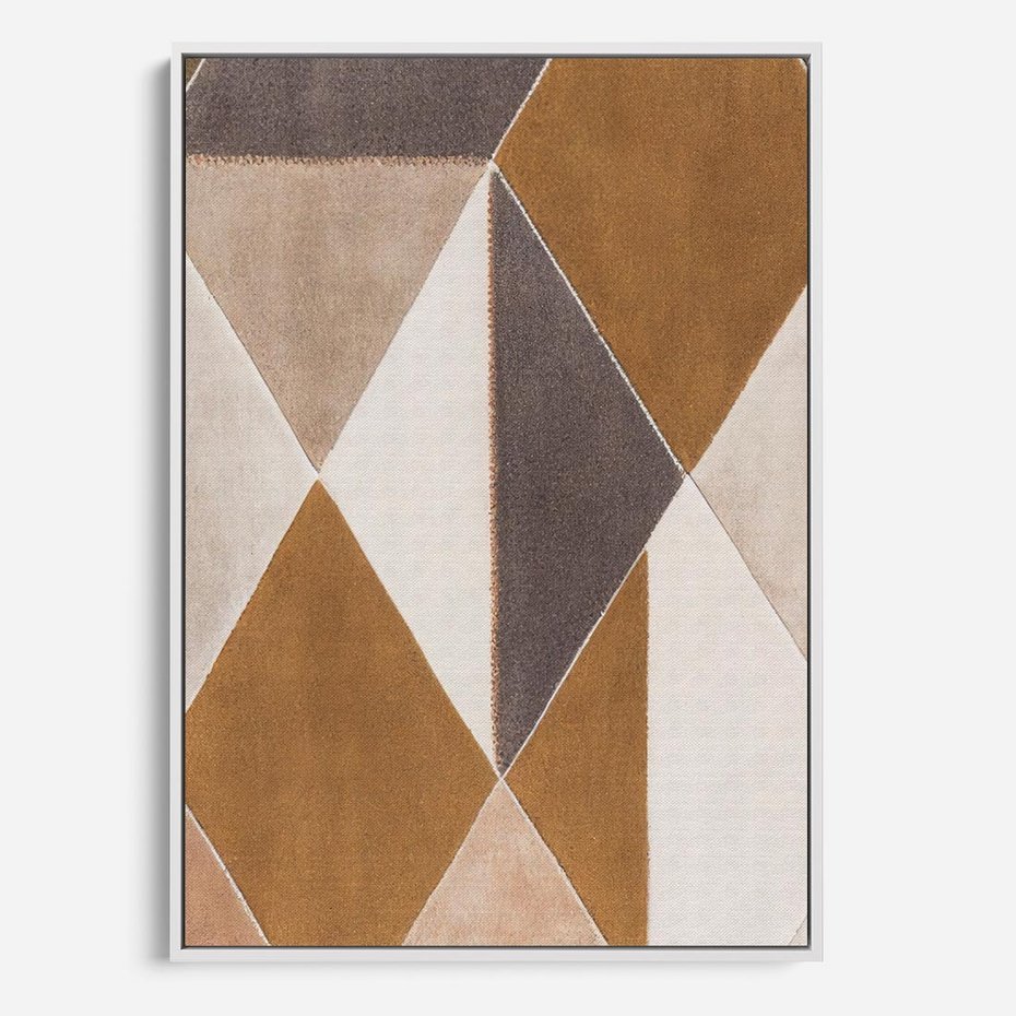Obraz w ramie 50x70 - Odblaski niespełnionych marzeń - kompozycja z trójkątów, mix kolorów ziemi - rama biała
