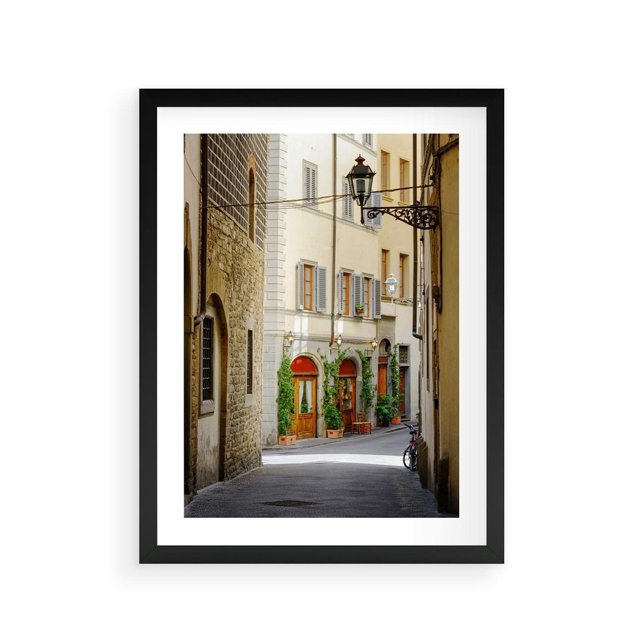 Plakat w ramie 30x40 - Uliczka: perspektywa miejskiego krajobrazu - uliczka, perspektywa - rama czarna