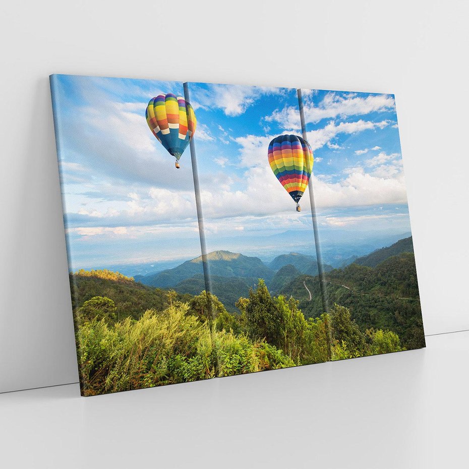 Obraz na płótnie 120x80 - Balony w górach: spektakularne widoki - balony, góry