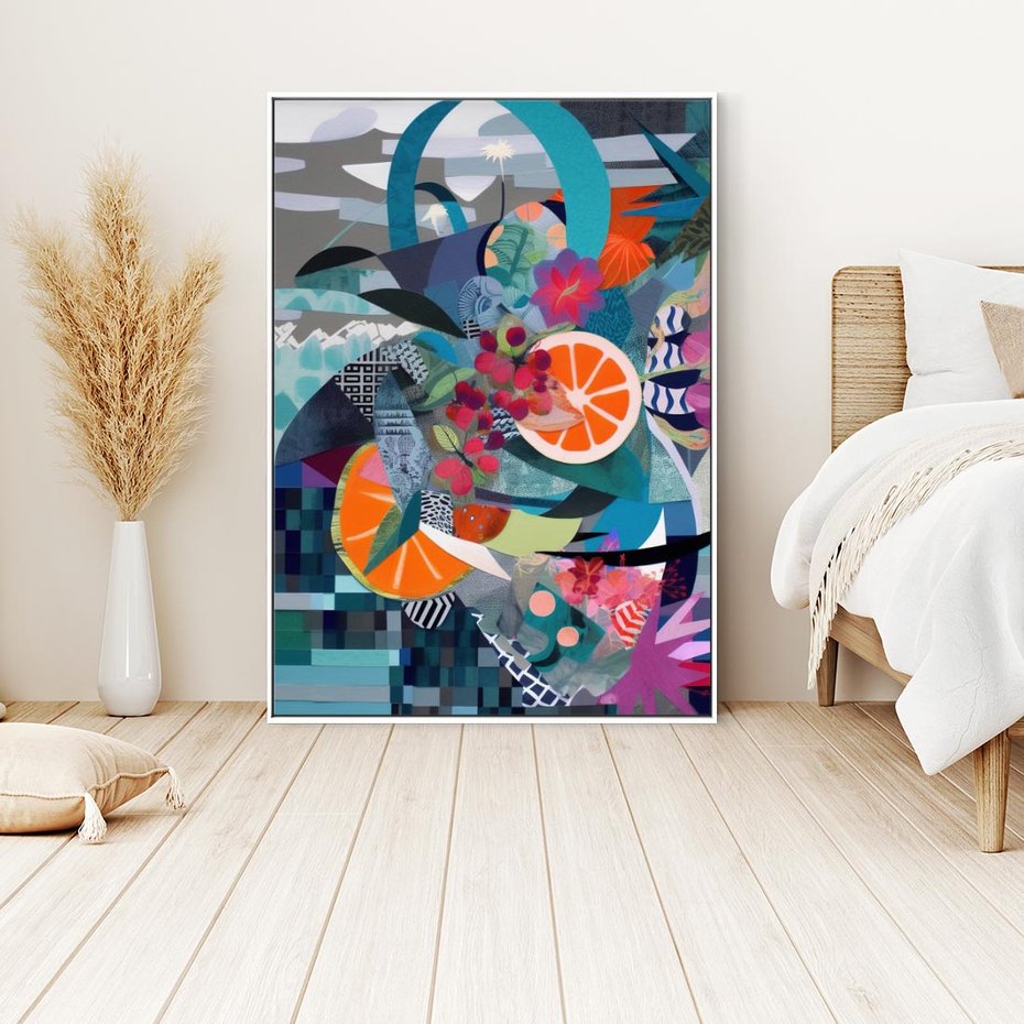 Obraz w ramie 50x70 - Migocące Widoki Harmonii - abstrakcyjny obraz, jak picasso - rama biała