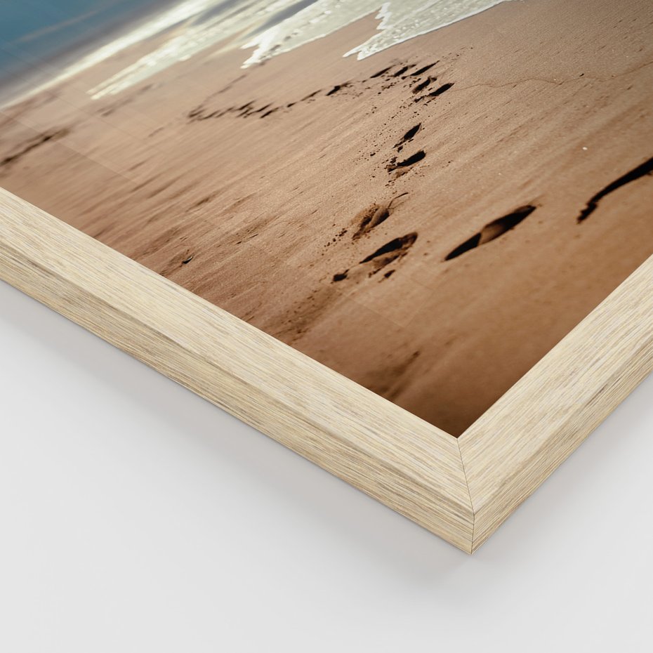 Zestaw obrazy w ramie 40x50 galeria - Plaża, zachód, słońca, ślady - rama drewno