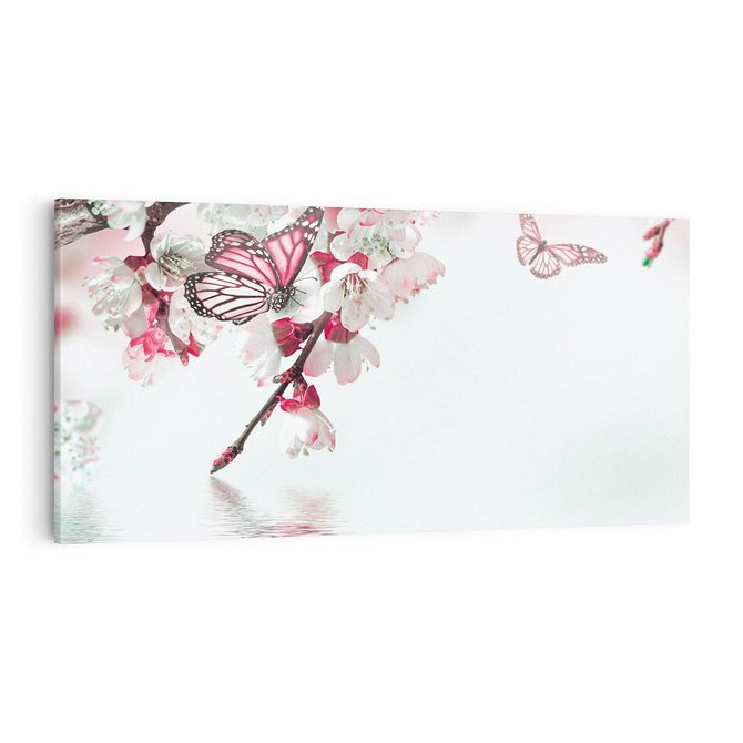 Obraz na płótnie 100x50 - Kwiatowa baśń z motylami - kwiaty, motyle