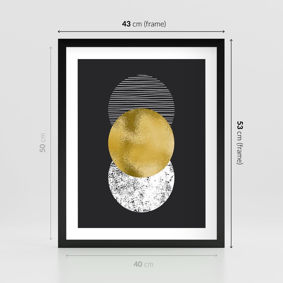 Plakat w ramie 40x50 - Geometryczna Perfekcja: Złote Koło - geometryczna grafika, złote koło - rama czarna