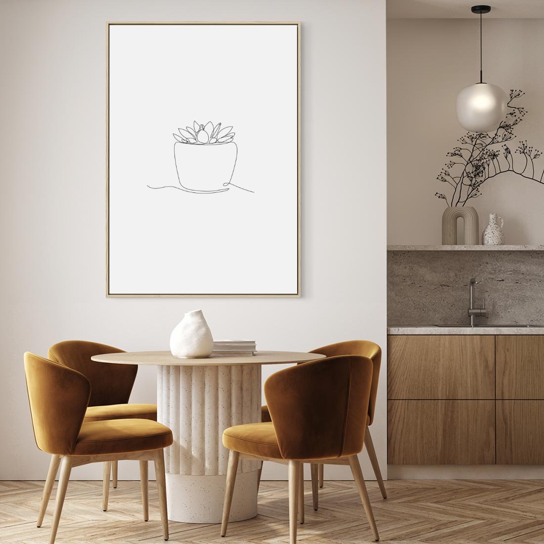Obraz w ramie 80x120 - Rozkwitające Echa - szkic, minimalizm - rama drewno