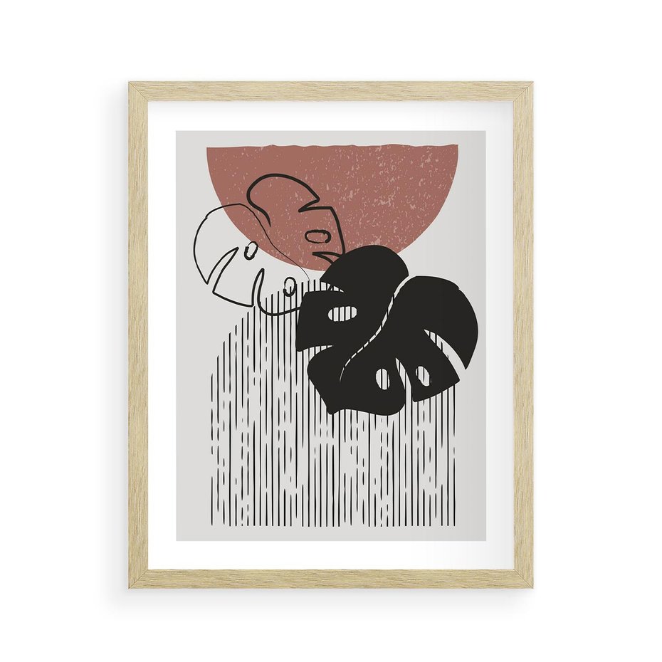 Plakat w ramie 40x50 - Nowoczesna Monstera: Szkic w Grafice - nowoczesna grafika, monstera - rama drewno