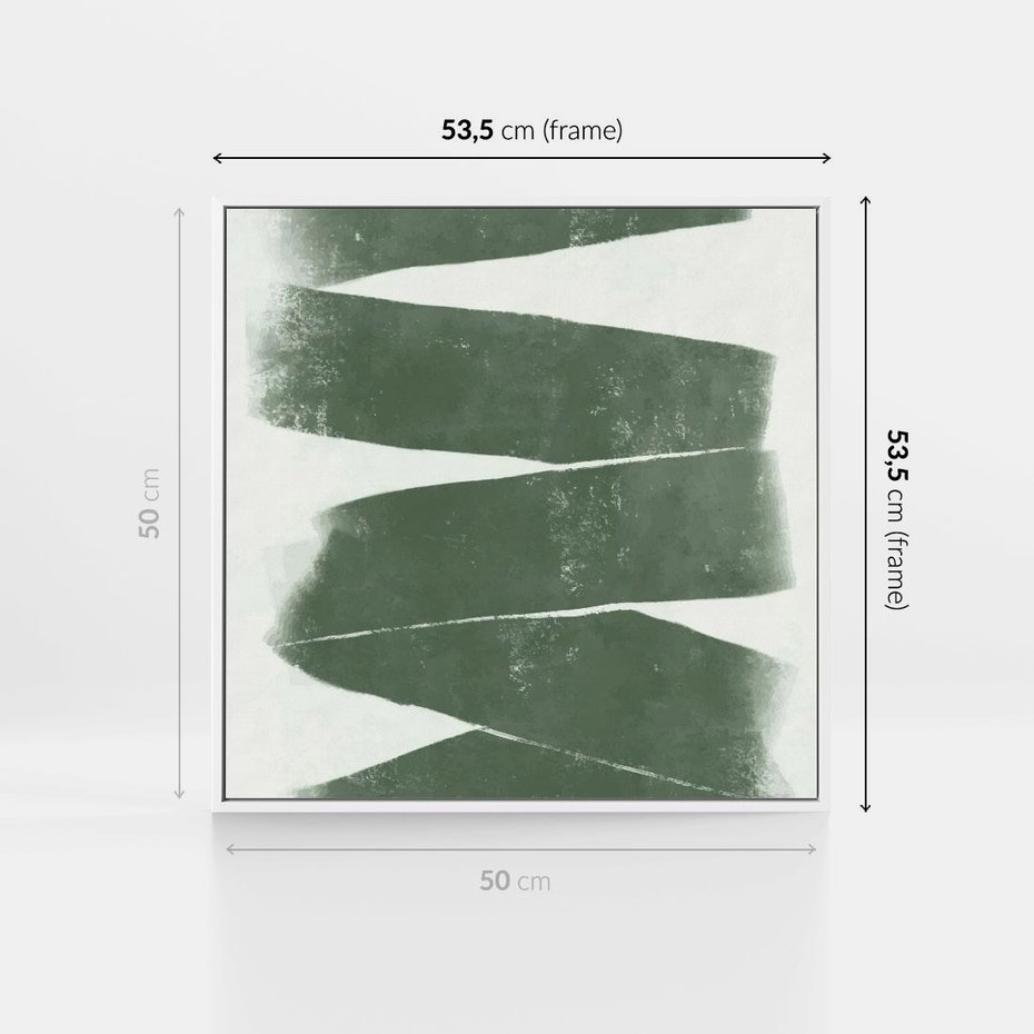 Obraz w ramie 50x50 - Zielone Refleksje - abstrakcja, zgaszony zielony kolor - rama biała