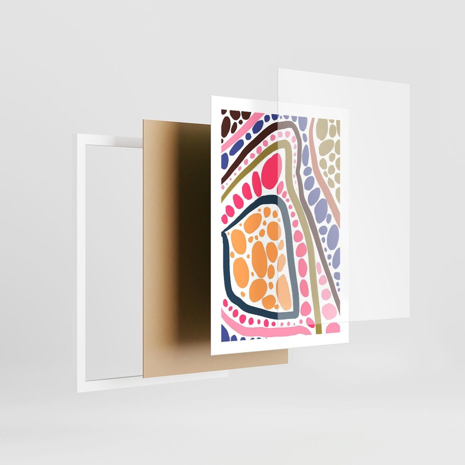 Plakat w ramie 50x70 - Migocące Tęczowe Widzenia - kolorowe wzory, tęczowe żywe kolory - rama biała