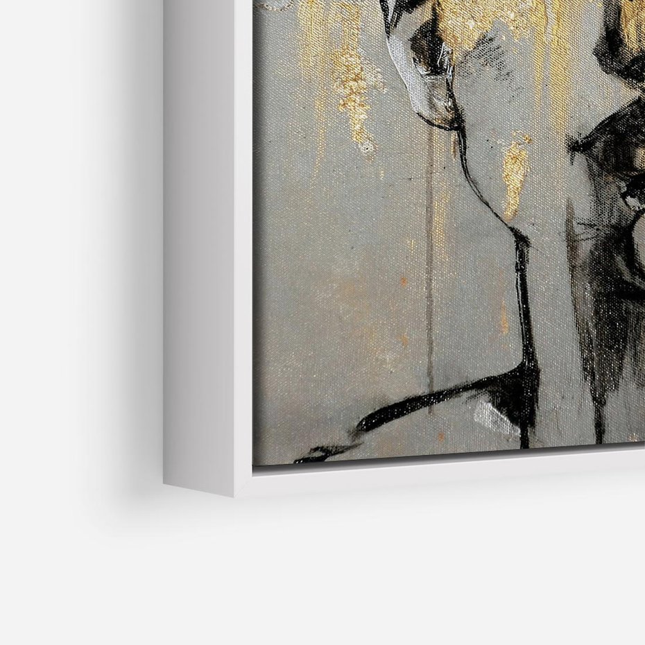 Obraz w ramie 50x50 - Kobieta - Abstrakcyjne Malowidło - złote, usta abstrakcja - rama biała