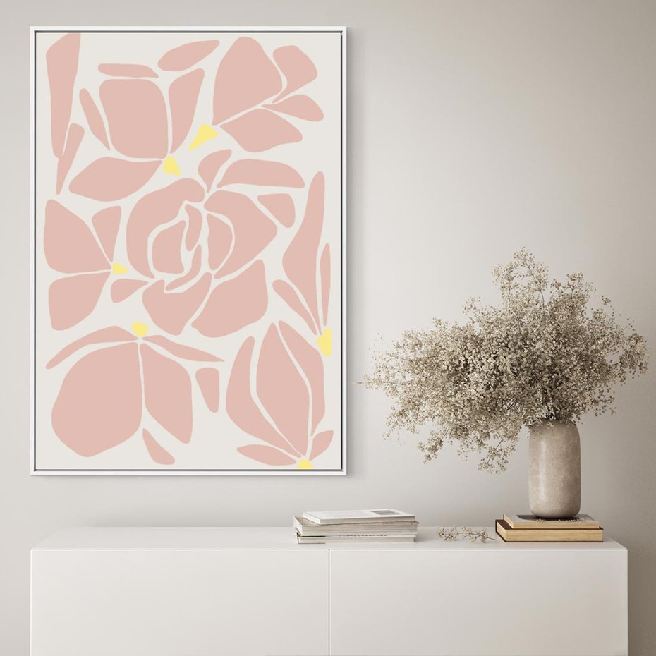 Obraz w ramie 80x120 - Rozplątane Akwarelowe Formy - abstrakcyjne boho kwiaty, kompozycja - rama biała