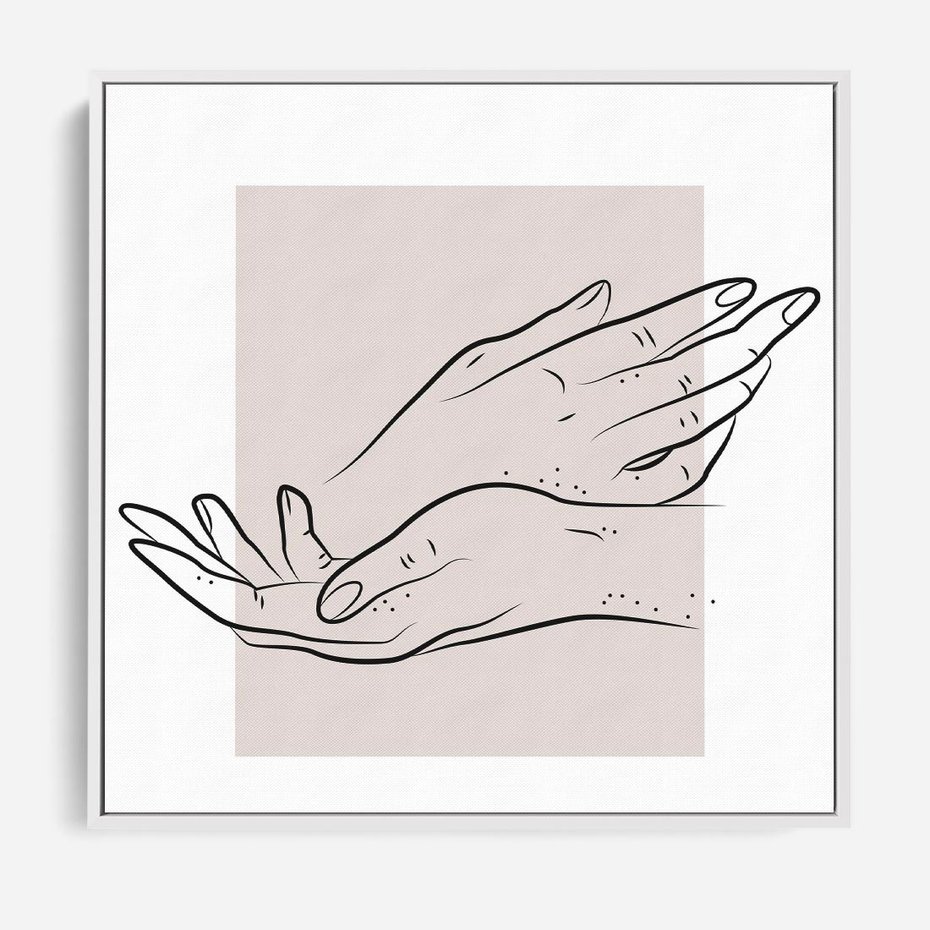 Obraz w ramie 50x50 - Wibracje Nieprzewidywalnych Form - bogo plakat, dłonie - rama biała