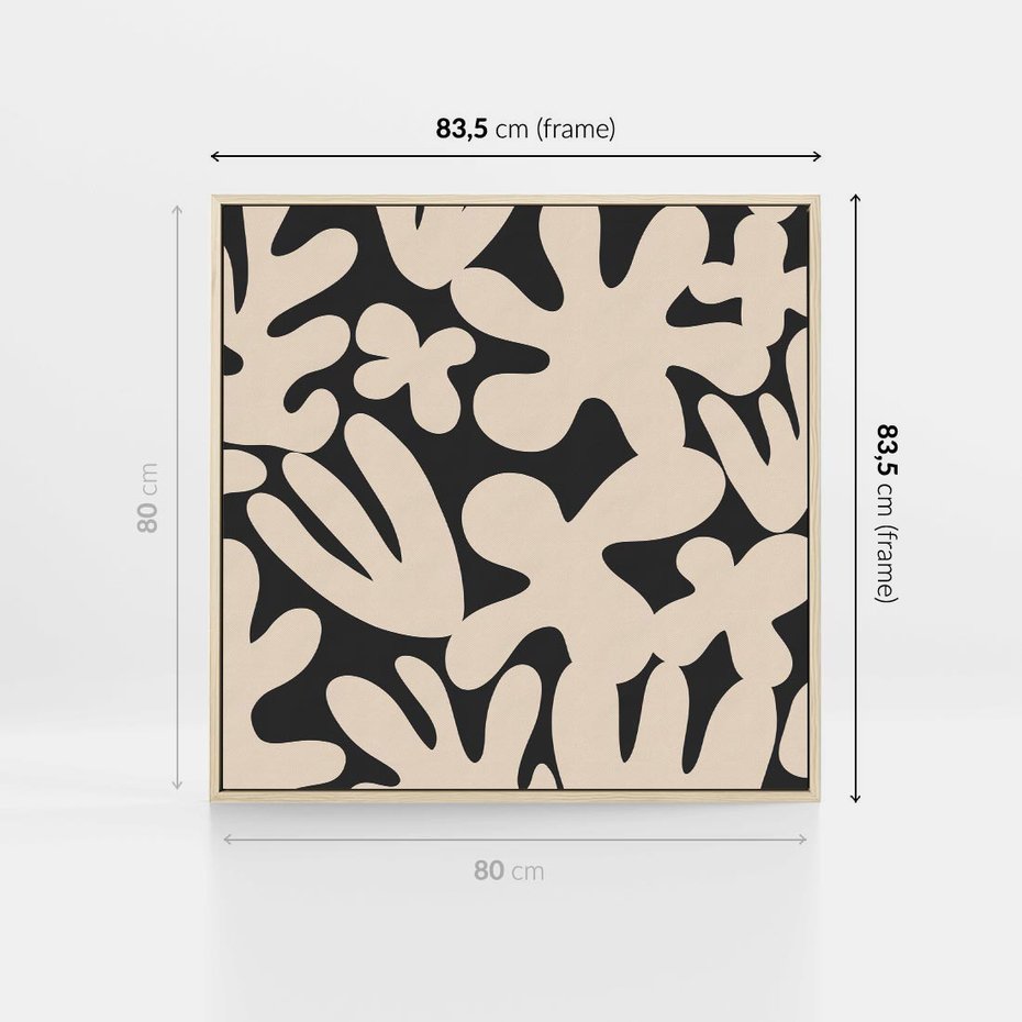 Obraz w ramie 80x80 - Księga Ukrytych Widoków - abstrakcyjne czarno białe formy, minimalizm - rama drewno