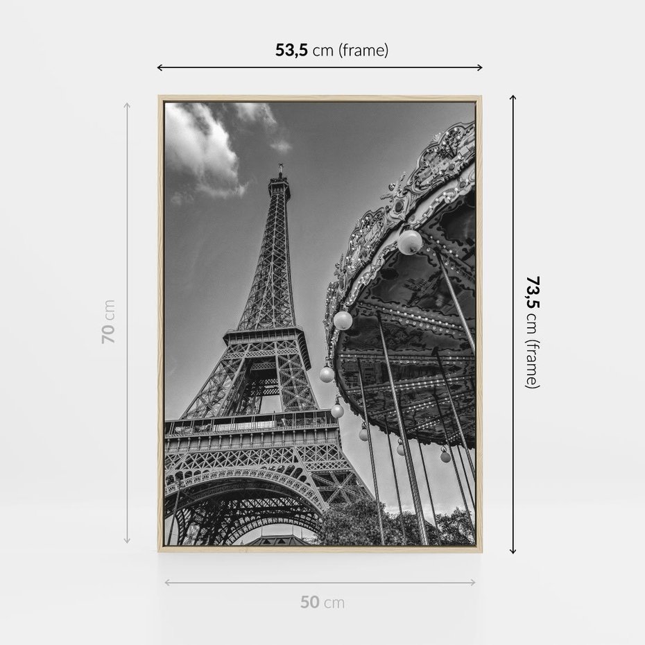 Obraz w ramie 50x70 - Zabawa w Paryżu - czarno białe zdjecie, wieża eiffla - rama drewno