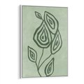 Obraz w ramie 80x120 - Szmaragdowy Oddech - abstrakcyjne delikatne zielone linie, podobne do gałęzi kwiatów - rama biała