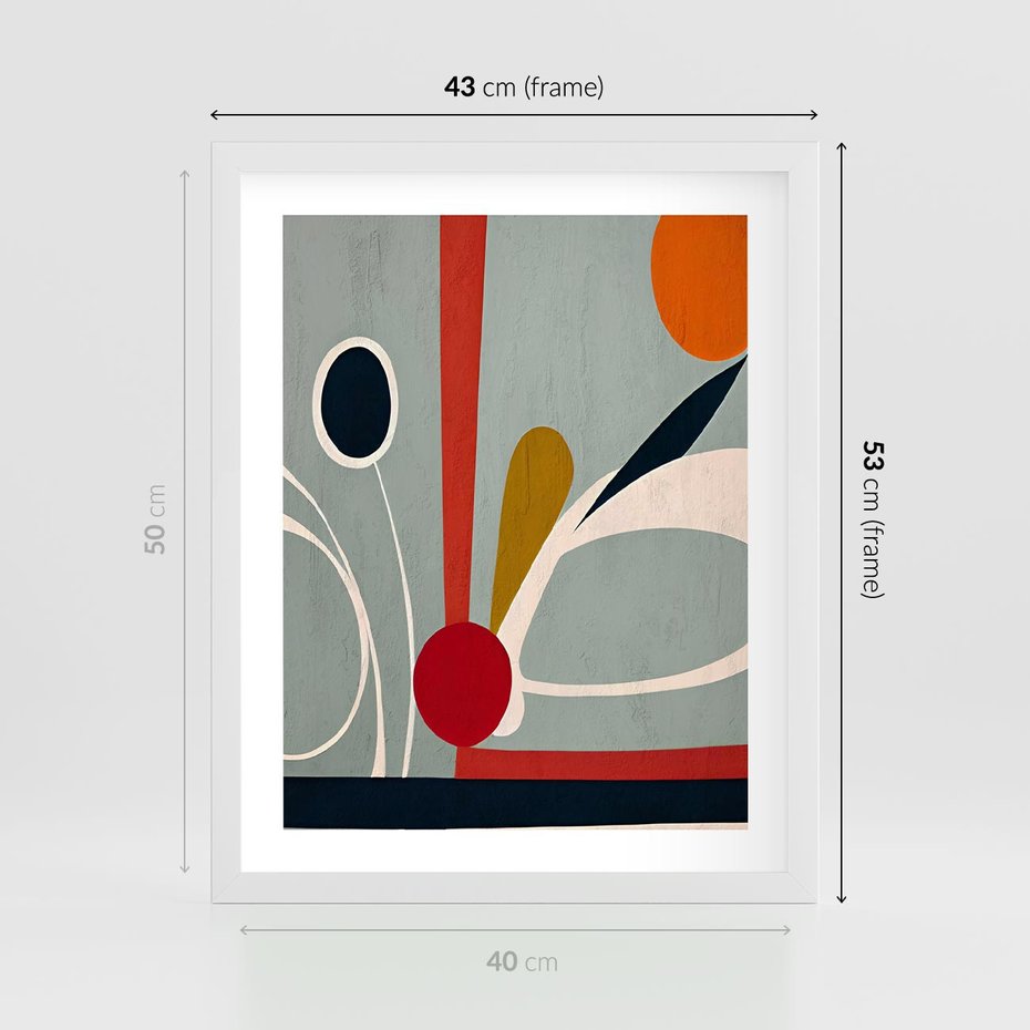 Plakat w ramie 40x50 - Harmonia Kolorowych Impulsów - abstrakcyjny obraz olejny, dziwne formy - rama biała