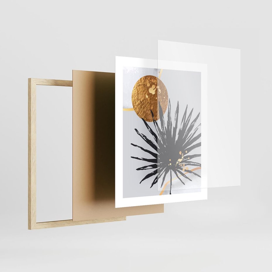 Plakat w ramie 40x50 - Sztuka Palmy - palma, czarna grafika - rama drewno